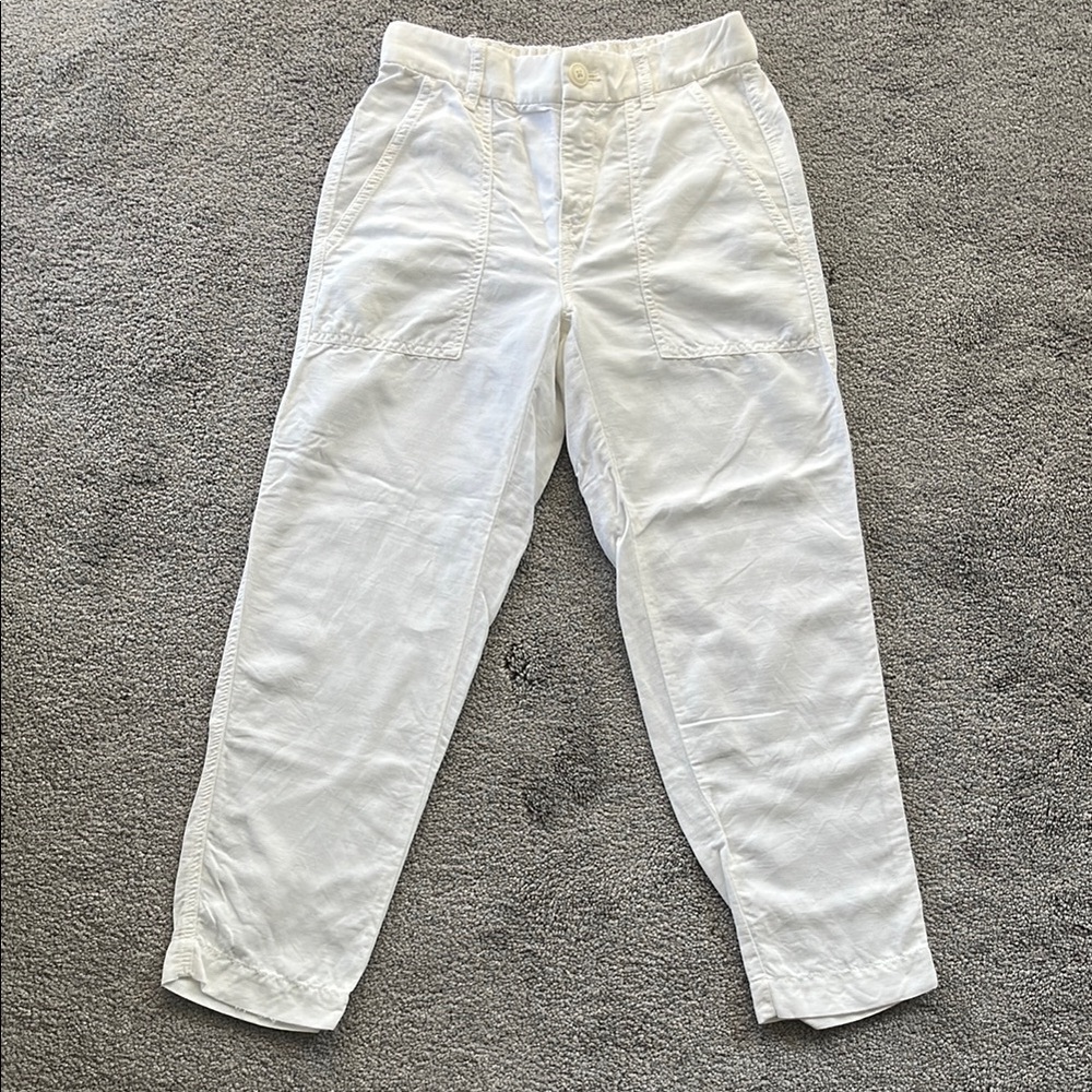 J. Crew White Elastic Waist Trousers